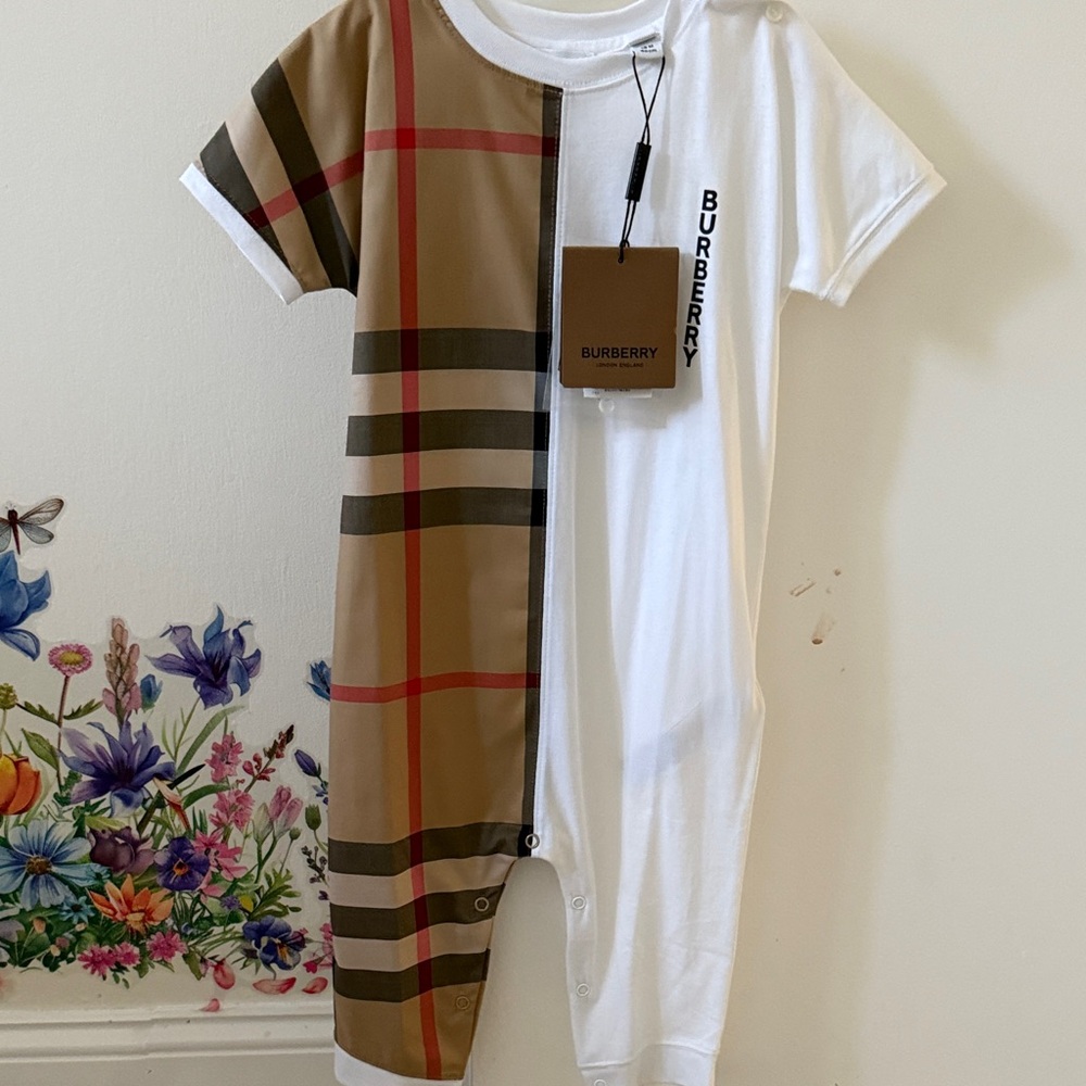 Burberry Kids Tan Check and White Bodysuit